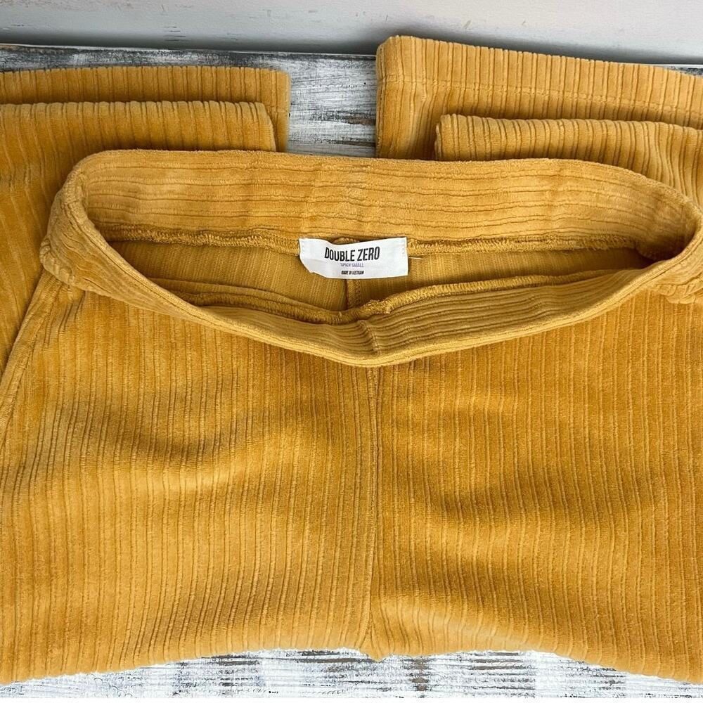 Double Zero High Rise Flare pants Women’s Sz S Mustard Yellow Ribbed Knit Autumn - Picture 5 of 11
